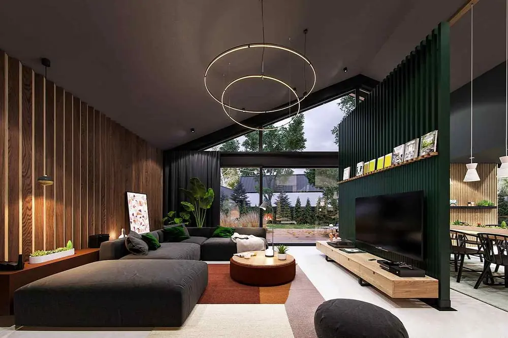 Representative living room with garden view