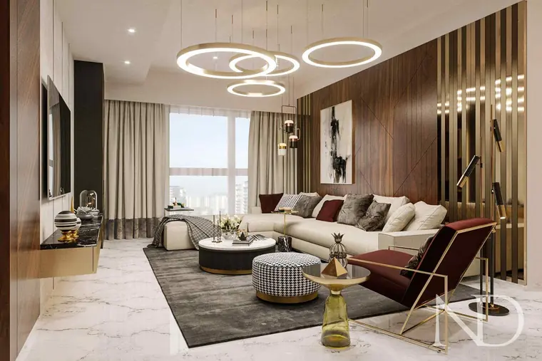 Representative villa lounge with warm timber finishes