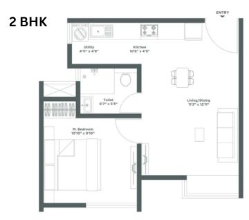 Embassy Verde floor plan 2 BHK