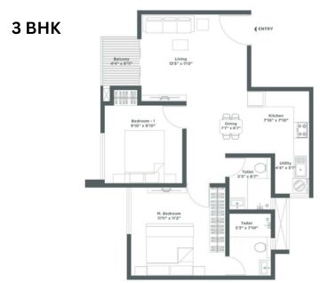Embassy Verde floor plan 3 BHK